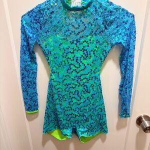 Blue and Green sequined acro costume